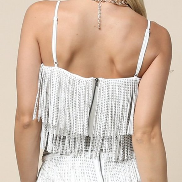 White- SEQUIN FRINGE COWBOY CROP TOP - Picture 2 of 5